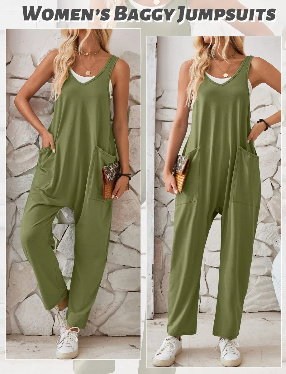 Panegy Damen Strick Latzhose Lässig Baggy Latzhose Ärmellose Träger Rompers mit Taschen Lose Baumwolle Latzhosen Jumpsuits