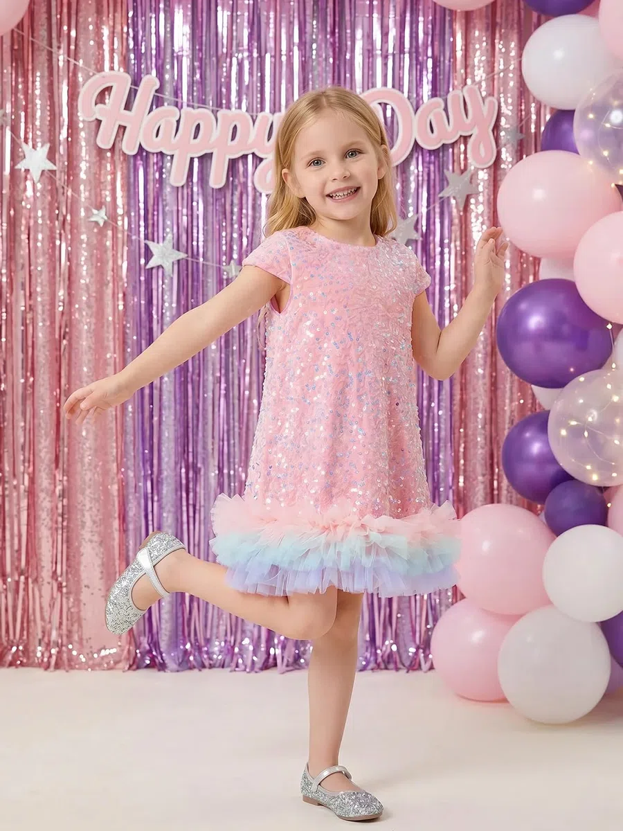 Miipat Baby Mädchen Kleid Samt Pailletten Kappe Ärmel Kleinkind Mädchen Kleider Herbst Winter Elegante Prinzessin Kinder Kleid für Geburtstagsfeier Hochzeit