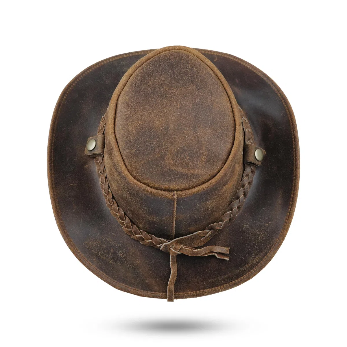 Leatherick Cowboyhut für Herren – Western Aussie Style Outback-Hüte aus echtem Crazy Horse-Leder mit Kinnriemen
