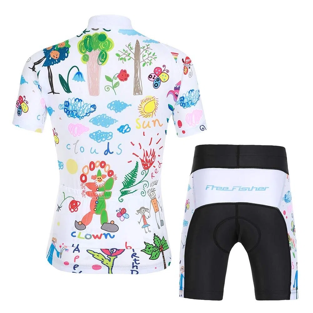 Kinder Radtrikot Set Jungen radsport anzüge (Fahrrad Trikot Kurzarm + Radhose) Mädchen Fahrradbekleidung Anzug mit Sitzpolster
