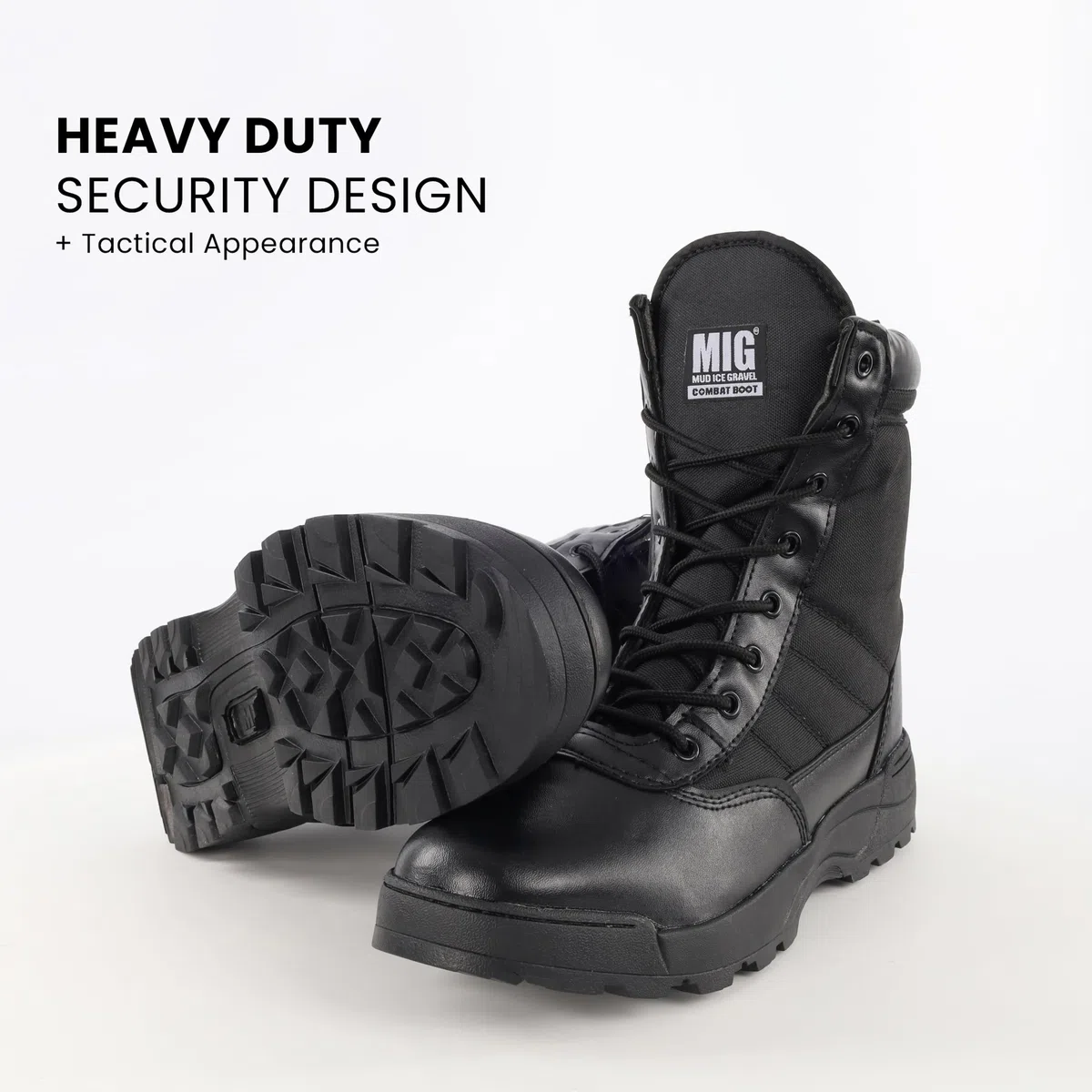 MIG Herren Militärstiefel mit seitlichem Reißverschluss und Schnürung, taktische Kampfstiefel für Arbeit, Sicherheit, Kadett, Polizei, Militär.