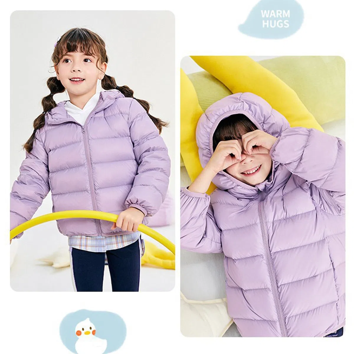 Kinder Steppjacke Leichte Daunenjacke mit Kapuze Einfarbige Dünne Winterjacke für Jungen und Mädchen