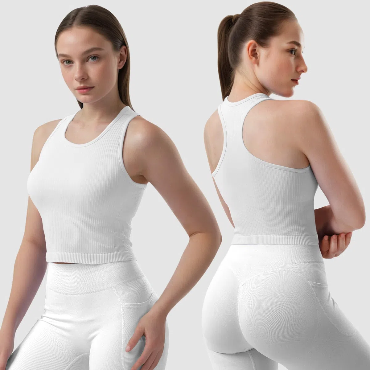 2/3/4er Damen Sport Tops mit integriertem BH Rippiertes Racerback Tank Top Nahtloser Atmungsaktiver Crop Top Camisole für Fitness, Yoga, Gym & Alltag
