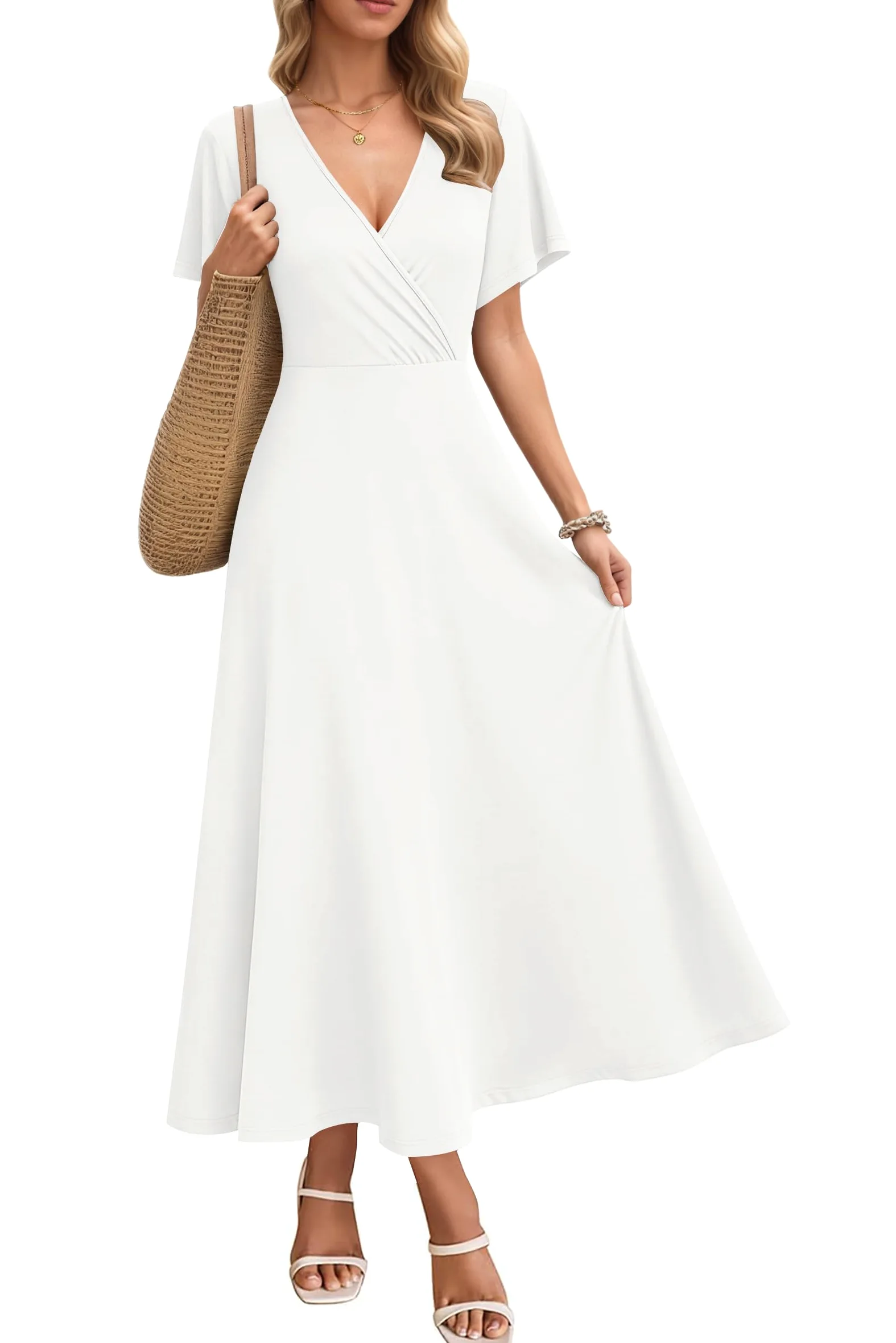 AUSELILY Maxikleider Damen Sommer Kleid Lässig Hohe Taille Lockere Passform Mit Taschen