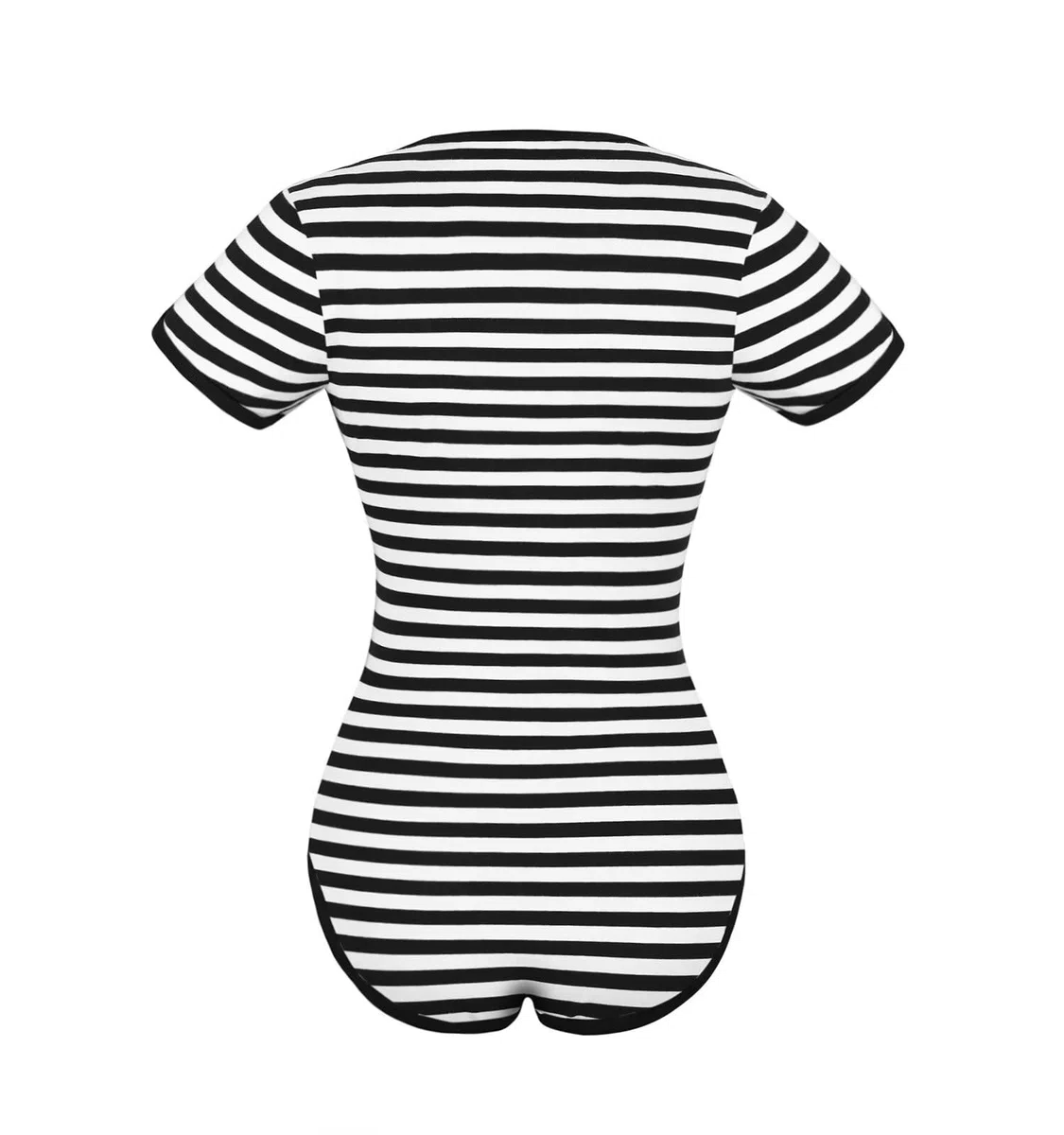 Landofgenie Bodys für Damen Einteiler Bodysuit Jumpsuit Baumwolle Kurzarm Nette Onesie Pyjamas Nachtwäsche Streifen Tops Shirt