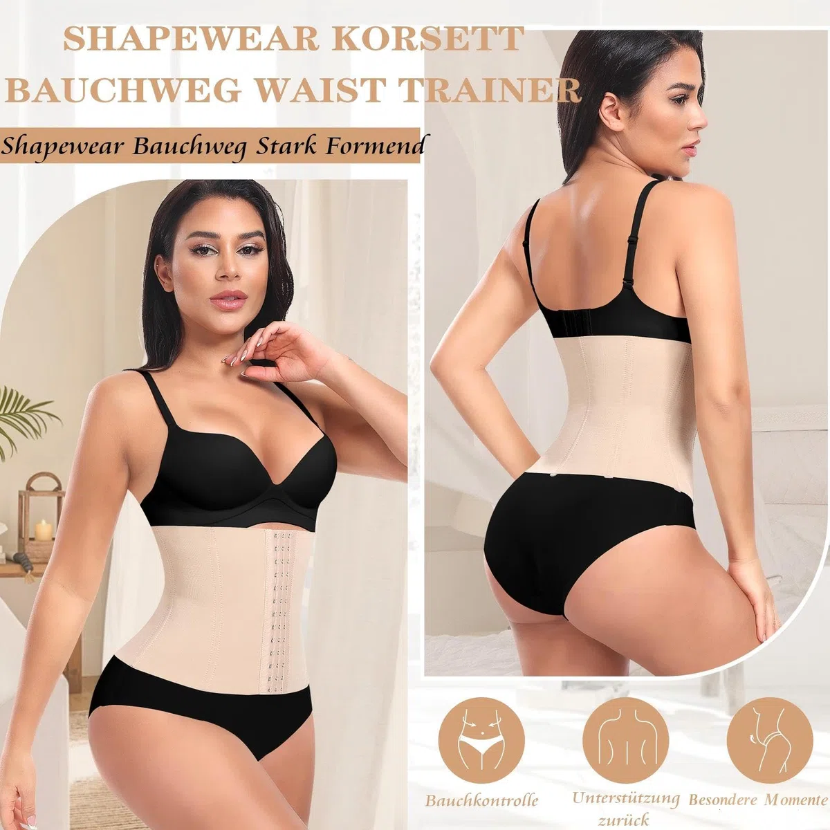 Waist Trainer Damen Korsett Bauchweg Mieder Corset Shapewear Corsage mit 3 Reihen Haken Korsage mit 7 Stahlknochen Taillentrainer