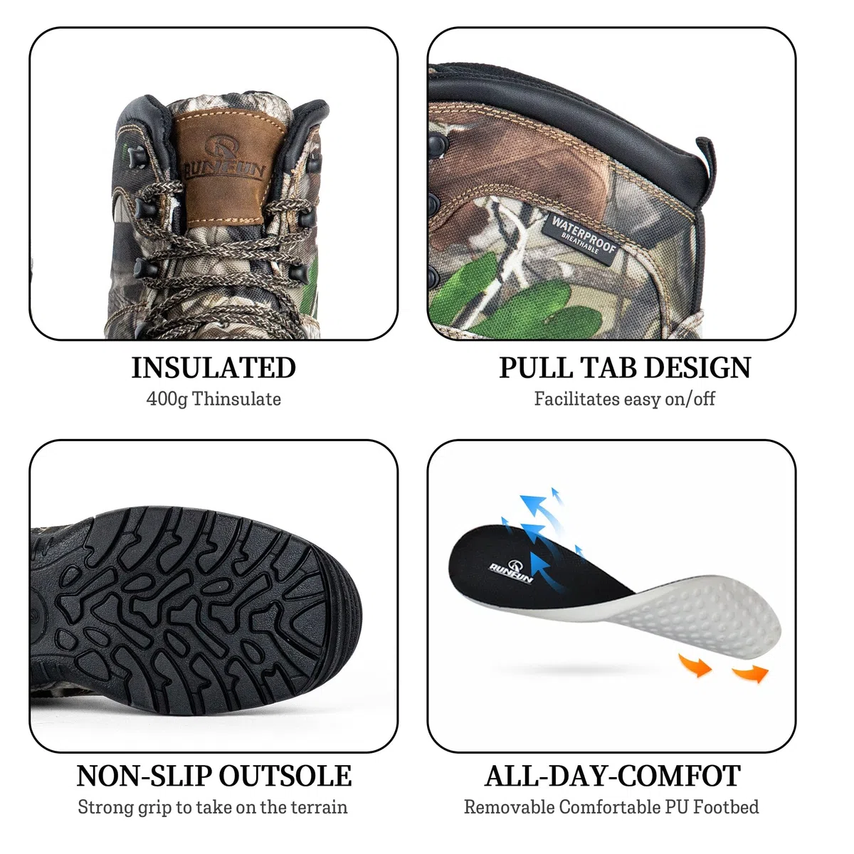 Men's Waterproof Hunting Boots, 7'' Insulated Lightweight Hiking Boot, 200g Thinsulate'