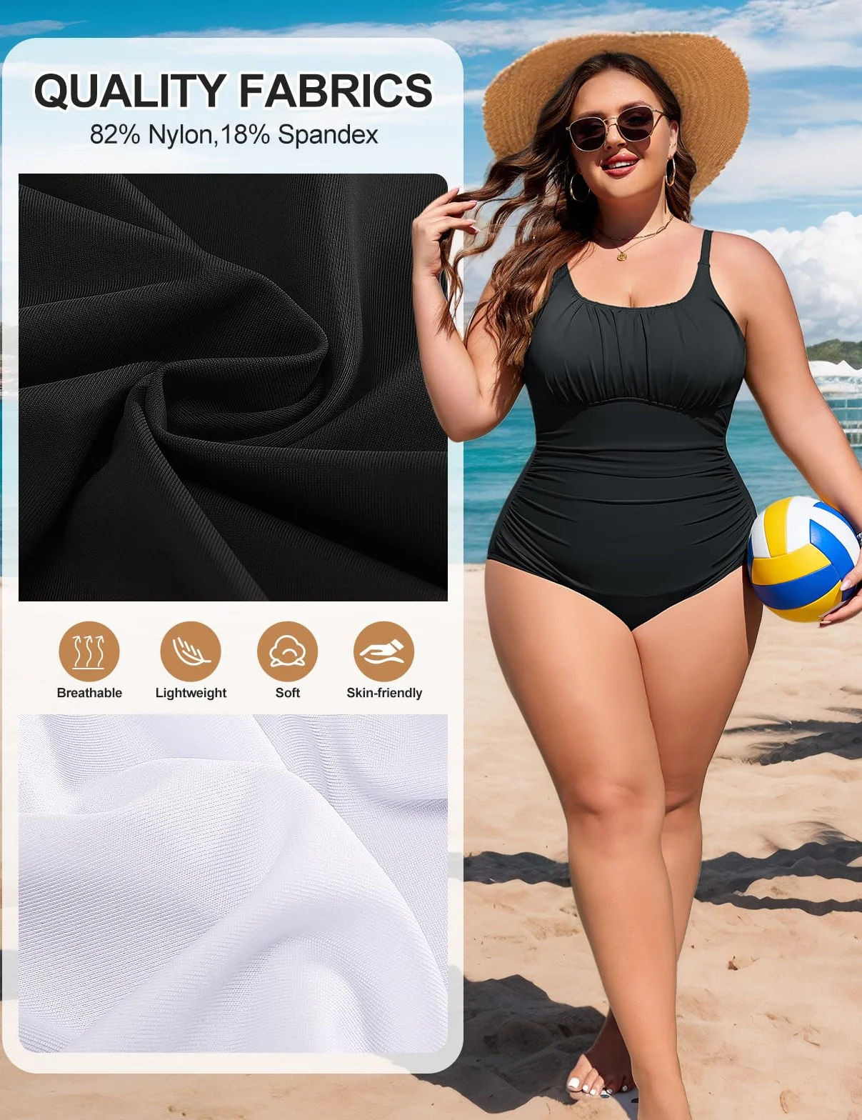 heekpek Badeanzug Damen Große Größe Bauchweg Einteilige Bademode Badeanzug Damen Große Oberweite U-förmiger Ausschnitt und Rücken Plus Size Swimsuit