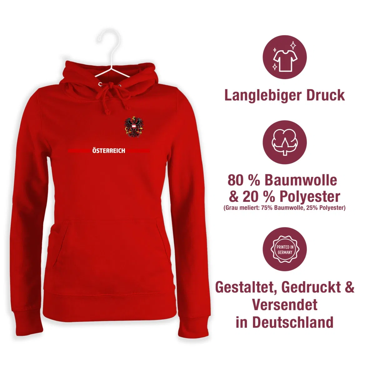Shirtracer - Pullover Damen Hoodie Frauen - Fußball EM WM - Österreich Trikot Wappen | Österreicher mit Stolz | Österreichisches Fan-Motiv
