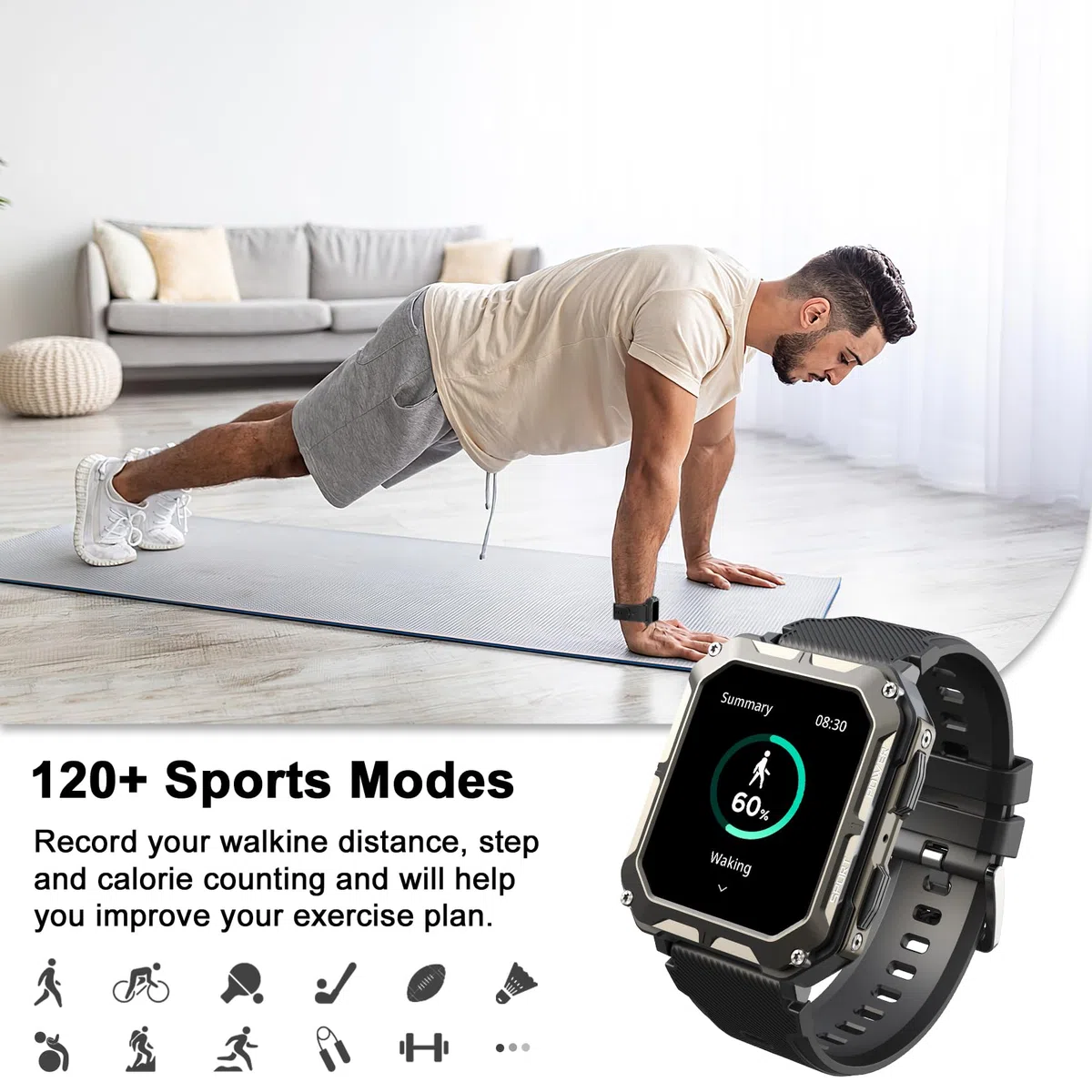 Blackview Smartwatch Herren, Fitnessuhr mit Bluetooth Anruf Sprachassistent, 1,83'' HD-Touchscreen, IP68 Wasserdicht, Sportuhr, 123 Sportmodi, Pulsmesser, Schlafmonitor, Schrittzähler, für iOS/Android