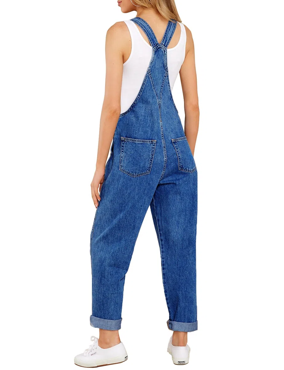 Roskiky Lässige Stretch Denim Latzhose für Damen, Jeans Overalls mit Taschen