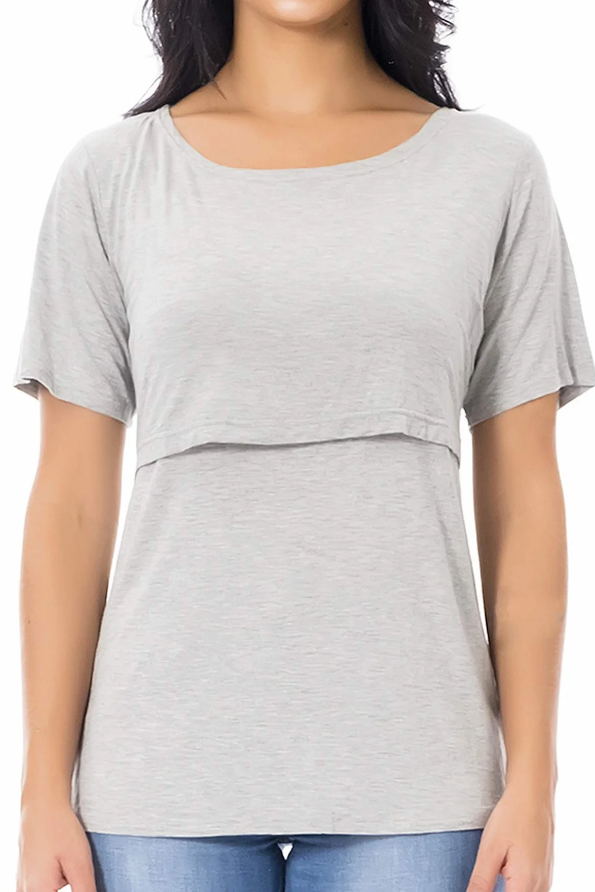 Smallshow Stillshirt Umstandstop T-Shirt Überlagertes Design Umstandsshirt Schwangerschaft Kleidung Mutterschafts Kurzarm Shirt