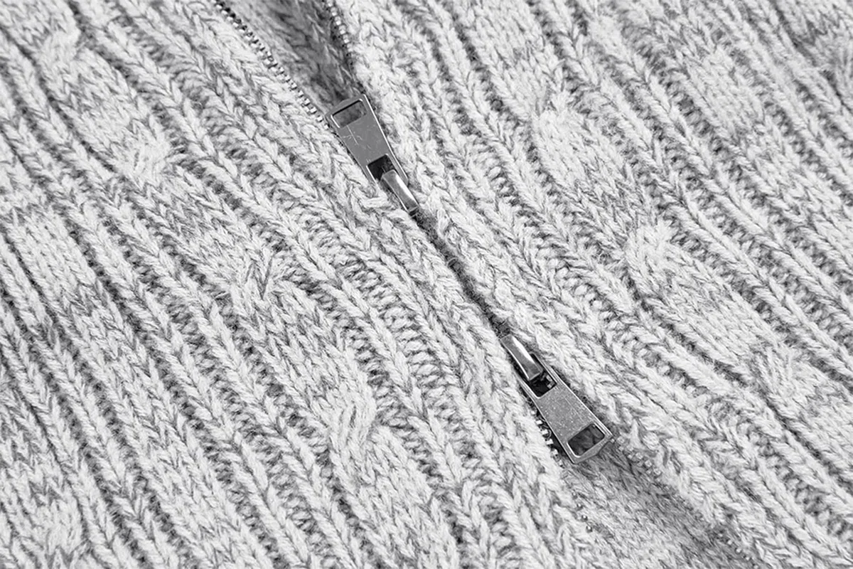 Runcati Herren Strickjacke Langarm Kragen Cardigan mit Zopfmuster Reißverschluss Jacke Gestrickt für Hemd und Shirt