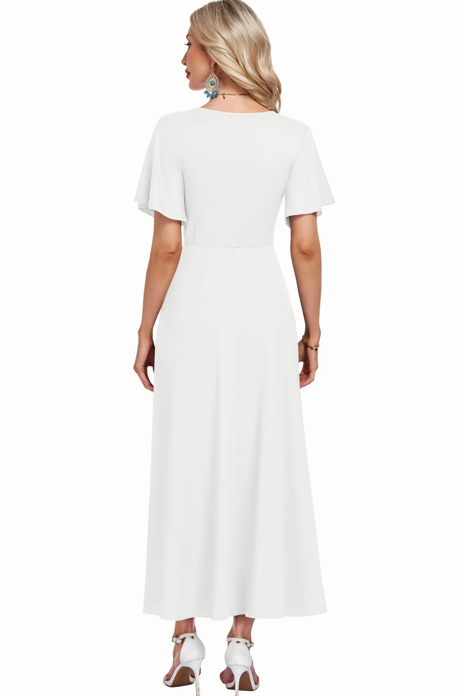 AUSELILY Maxikleider Damen Sommer Kleid Lässig Hohe Taille Lockere Passform Mit Taschen
