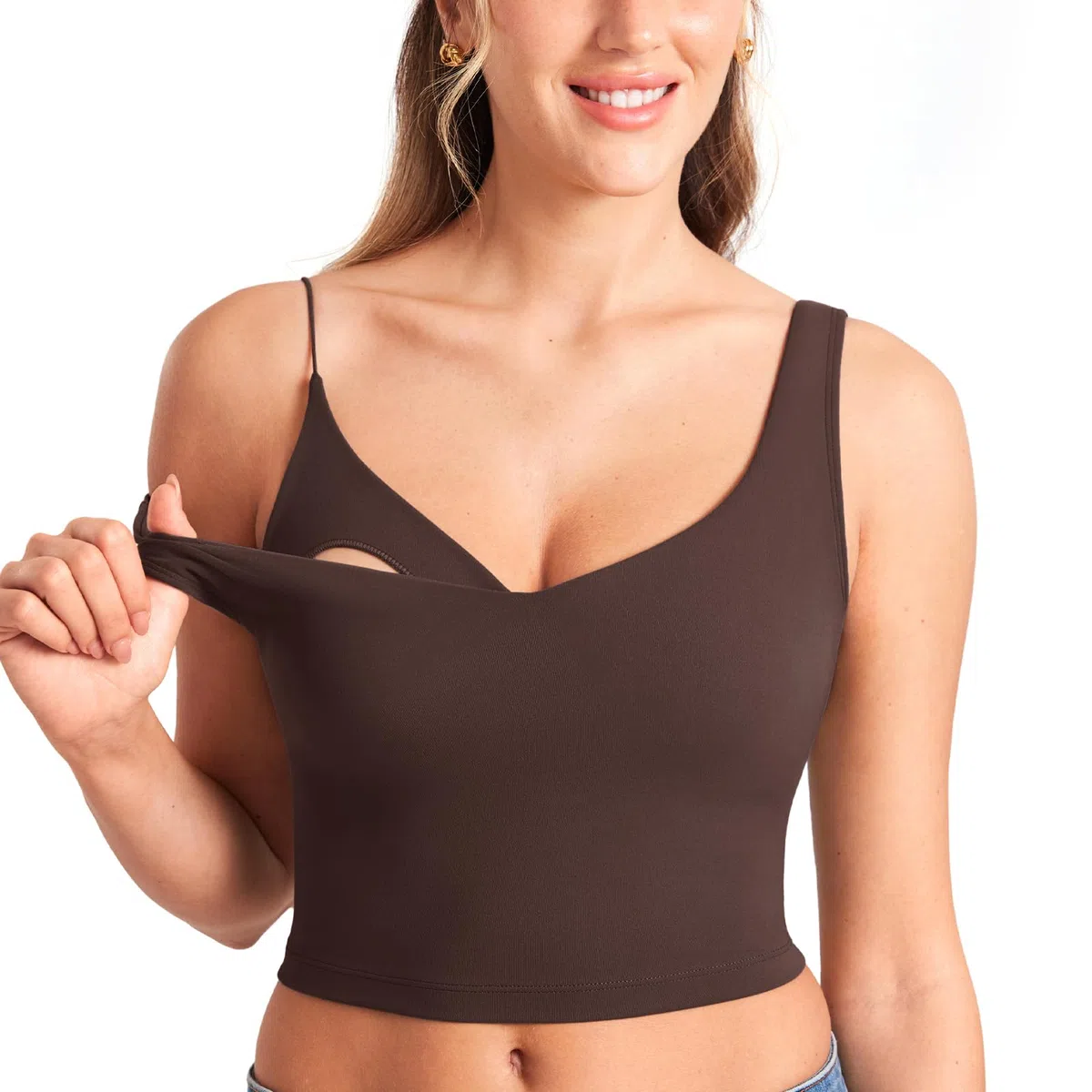 MOMANDA Damen Still BH Longline V-Ausschnitt Sports Crop Top mit Herausnehmbare Polster