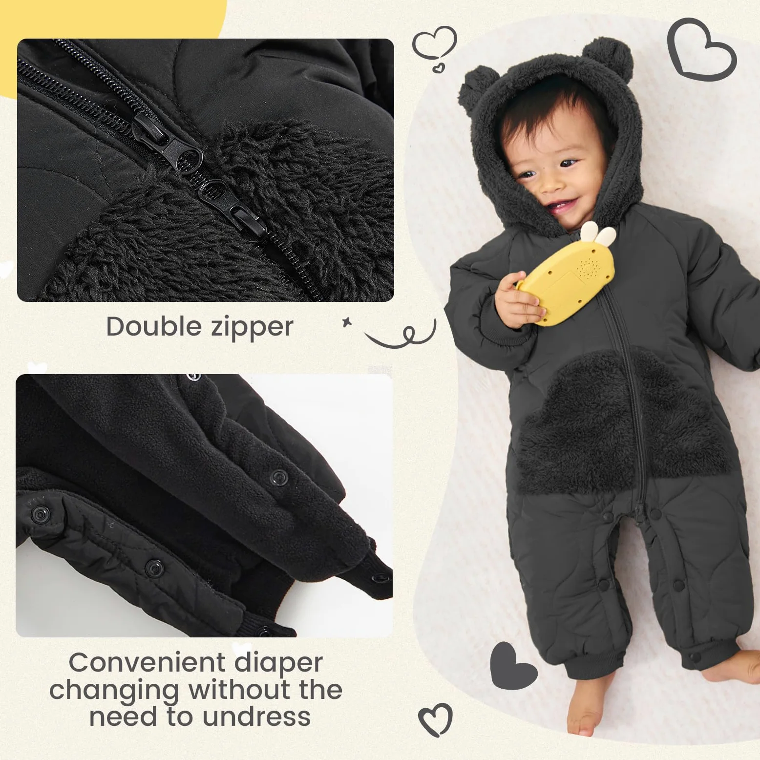 JiAmy Baby Schneeanzug, Baby Jungen Mädchen Winter Overall Strampler Neugeborenes Schneeoverall für 3-24 Monate