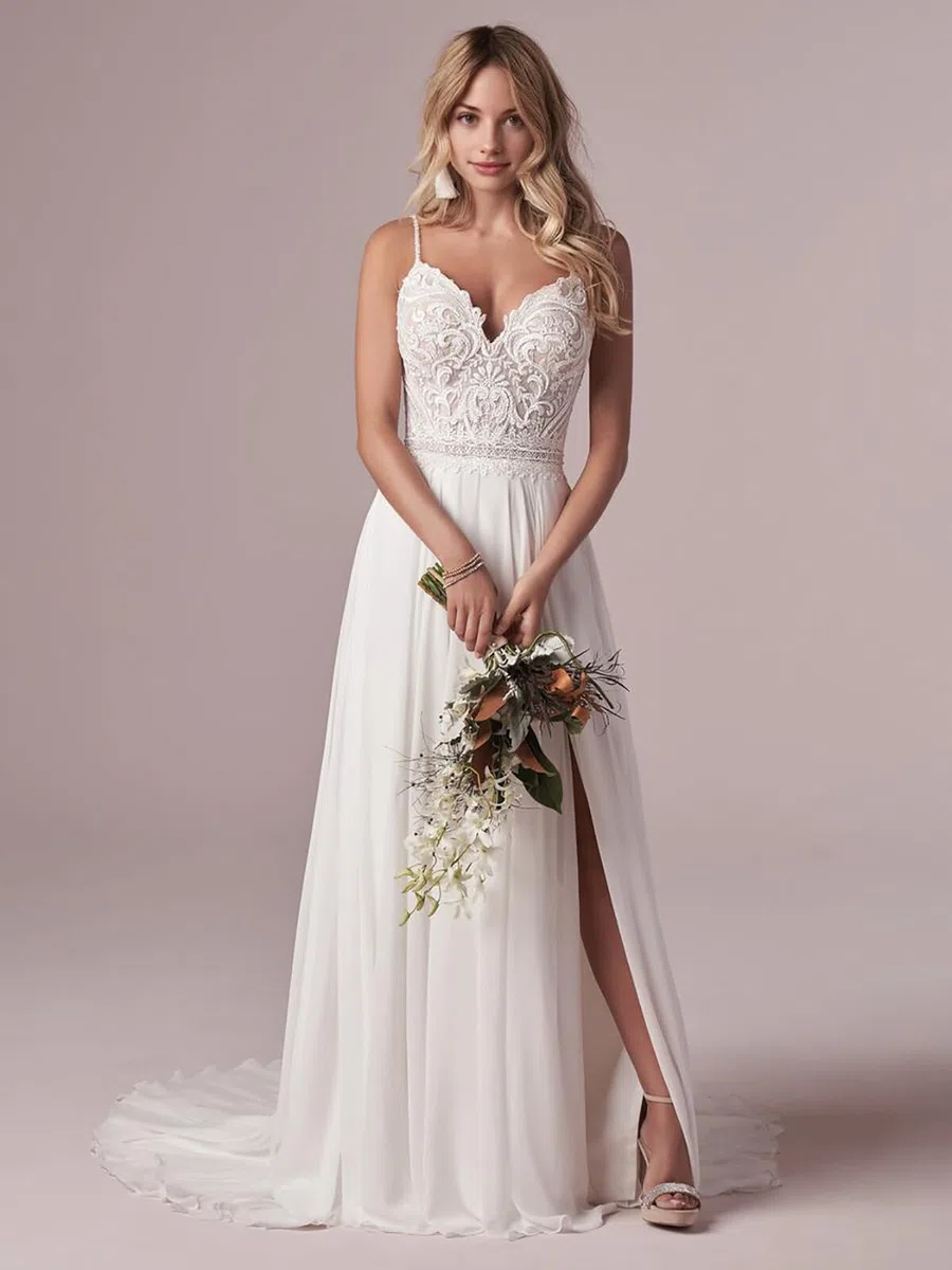 JAEDEN Brautkleider Damen Boho Hochzeitskleider Spitze A-Linie Spaghettiträger Standesamt Kleider