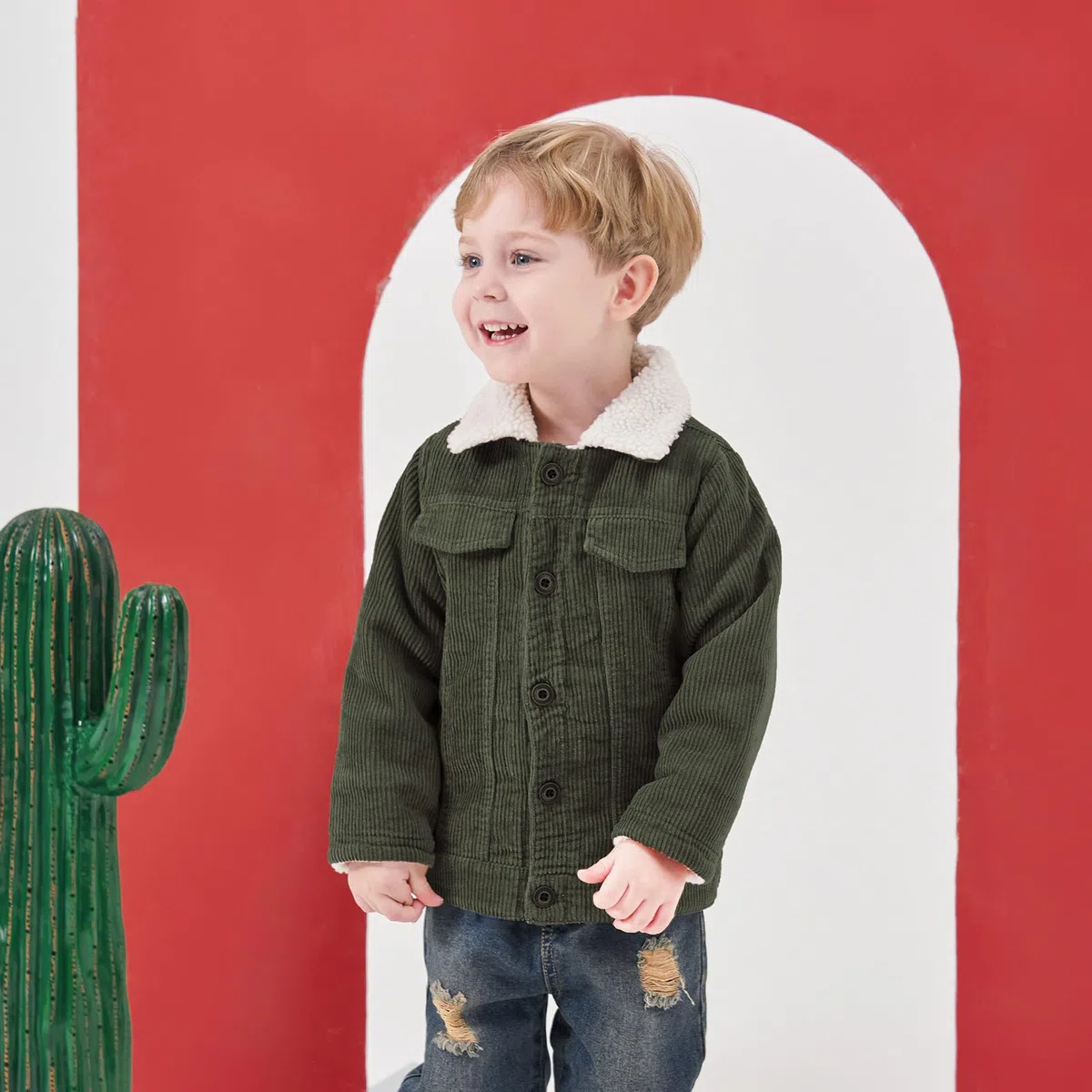 Volunboy Baby Jungen Cordjacke mit Sherpa-Innenfutter, Fleece Gefüttert Gepolsterte Corduroy Winterjacke