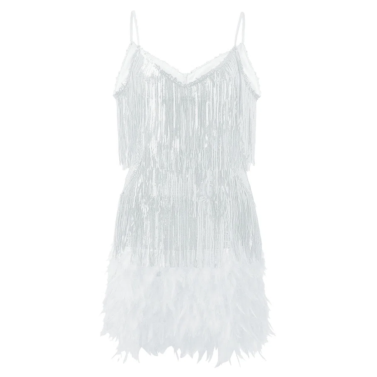 1920er Jahre Kleid Damen Glitzer Flapper Kleid Pailletten Fransenkleid Gatsbykleid 20er Jahre Charlestonkostüm Spaghettiträger Minikleid Kurz Latein Tanzkleid für Hochzeit Party