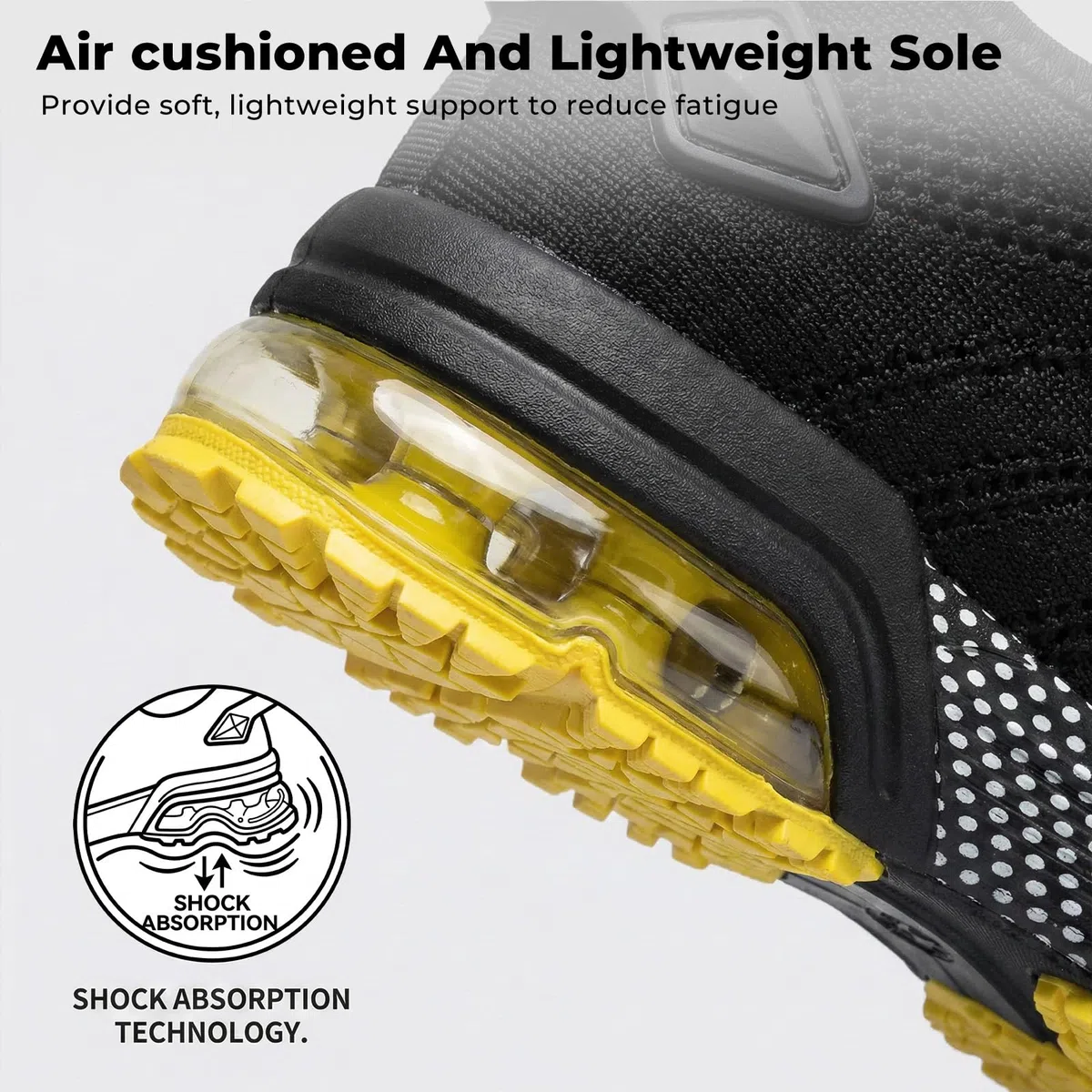 SPIEZ Arbeitsschuhe Herren Damen, Nicht Stahlkappenschuhe Luftkissen Arbeits Berufsschuhe, Leicht Atmungsaktive Safety Shoes Schwarz Blau/Schwarz Gelb EU36-46