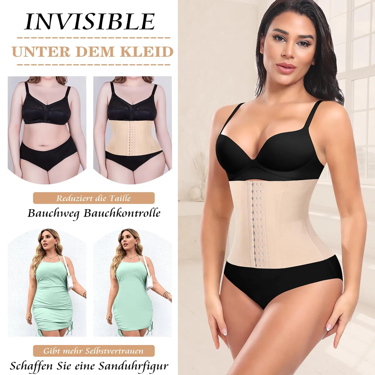 Waist Trainer Damen Korsett Bauchweg Mieder Corset Shapewear Corsage mit 3 Reihen Haken Korsage mit 7 Stahlknochen Taillentrainer