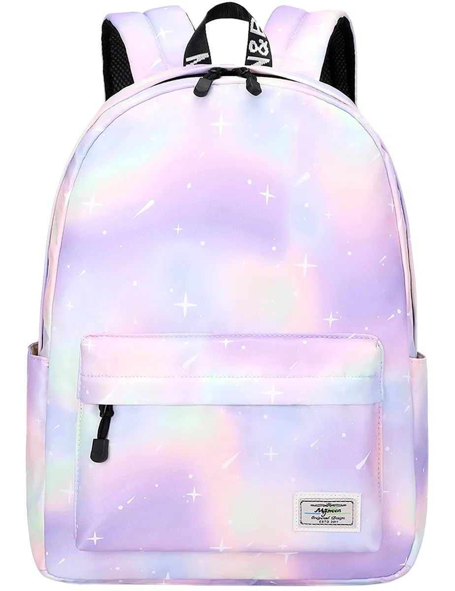 Lohol Leichter Schulrucksack für Mädchen, Kinder-Schulranzen-Rucksack mit Galaxie Aufdruck (Grün&Lila)
