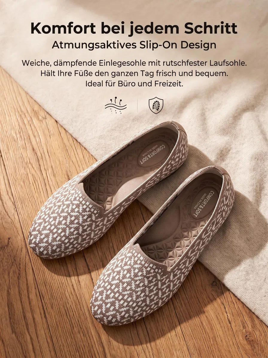 Puxowe Damen Ballerinas Slip On Spitz Strick Kleid Flache Schuhe Pumps Elegant Bequem Ballerina Flats für Damen