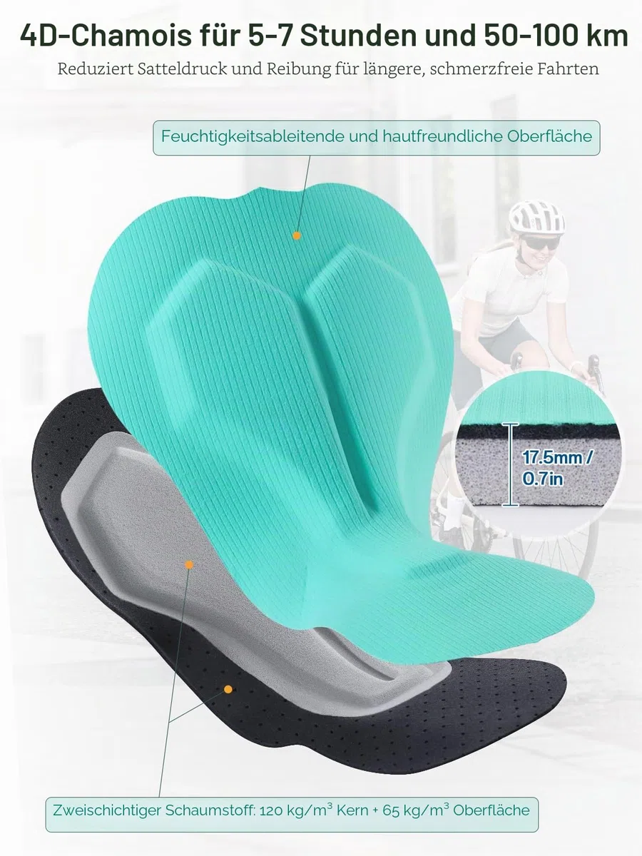 BERGRISAR Radlerhose Damen Gepolstert Fahrradhose Atmungsaktiv Elastische Rennrad Hose mit 3 Taschen