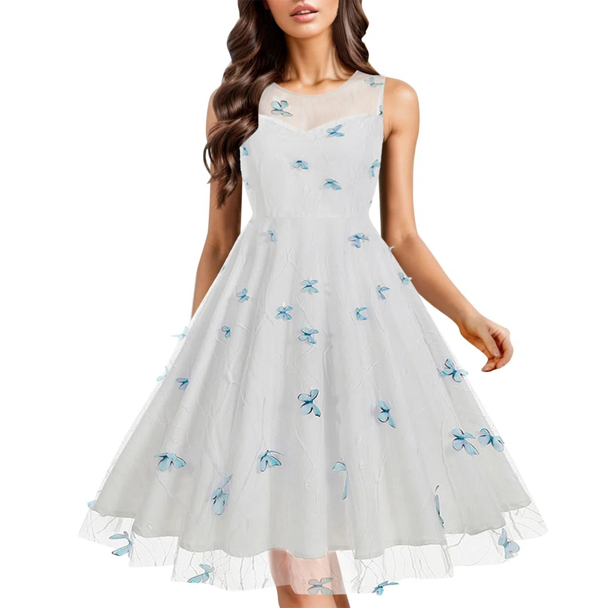 Festliche Kleider Mädchen Ärmelloses Kleid mit R Schnitt Schmetterlingsstickerei Imstil Ärmelloses Europäisches Spitze Schmetterling Besticktes Vintage Kleid Damen Kleider Sommer Elegant Sexy