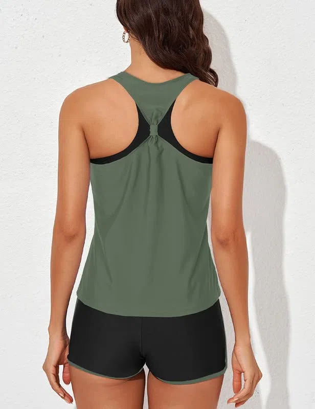 Bsubseach 3 Stück Tankini Badeanzug für Frauen Sportliche Badeanzüge Modest Tank Top mit Sport-BH