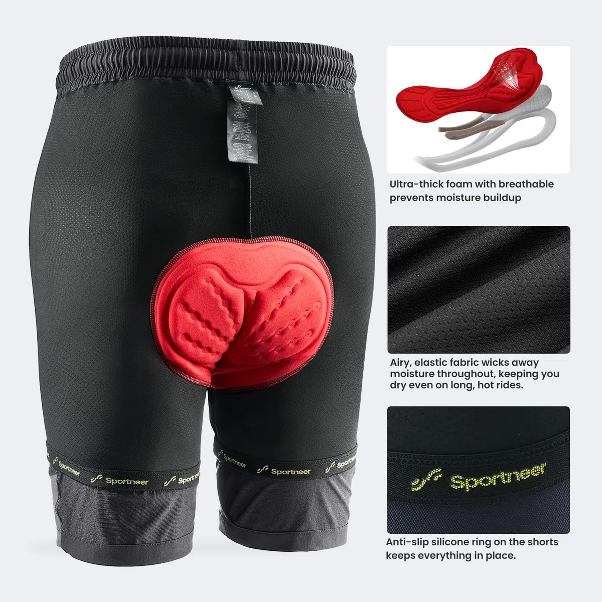Sportneer MTB Radlerhose Herren Gepolsterte Radhose Herren Radlerhose 3D Gefüttert Mountainbike Radsport Sport Radfahren Outdoor