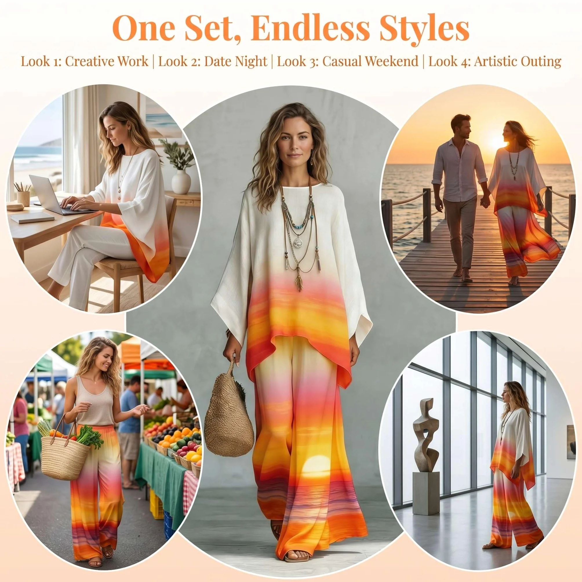 Damen Zweiteiler Sommer Leinenanzug Baumwolle Leinen Set Langarm Oberteil und Weite Hose Trainingsanzug Elegant Freizeitanzug Lässiger Hosenanzug Strand Reise Tracksuit Outfit
