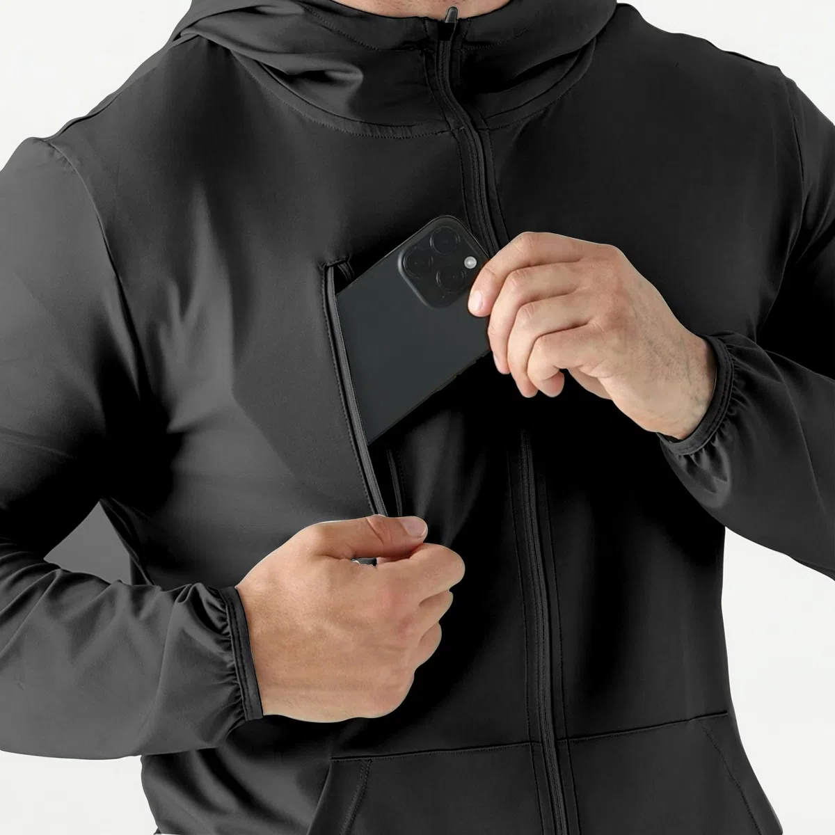 Leichte Laufjacke Herren,Windbreaker Kapuzenpullover mit Reißverschluss Tasche Sport Hoodie Herren