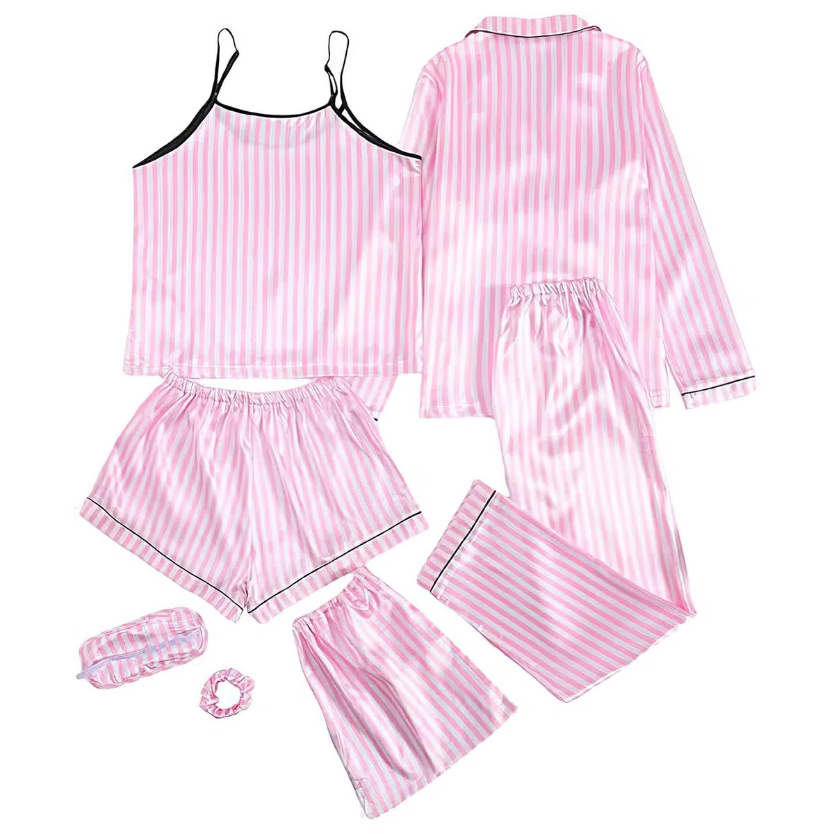 Mädchen 7PCS Satin Pyjama Set Frühling Sommer Herbst Tops & Kurze Hose Nachtwäsche