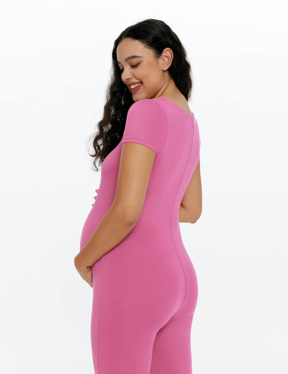 POSHDIVAH Damen Umstands-Jumpsuit Strampler Schwangerschaft Kurzarm T-Shirts Bodycon Bodysuit Shapewear