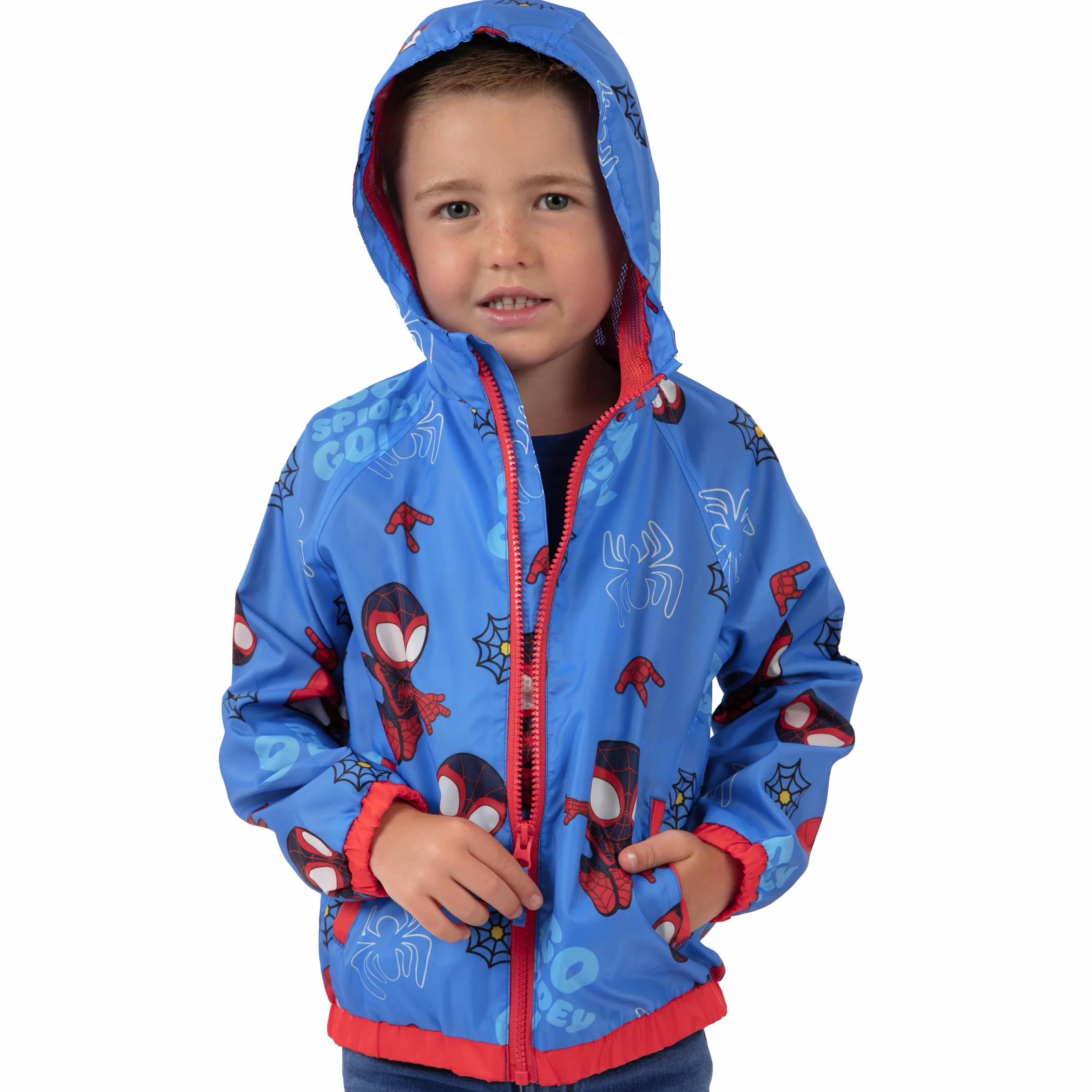 Marvel Regenmantel Kinde, Regenjacke Kinder Mit Kapuze, Spidey And His Amazing Friends Jacke Jungen