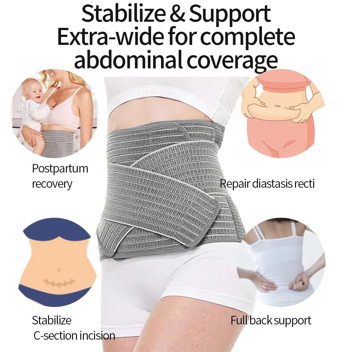 Sunveno Postpartum Belly Wrap, Bauchgurt nach Geburt für Rückbildung nach Schwangerschaft, Verstellbare Bauchstütze nach Kaiserschnitt, Wochenbett Bauchband Damen (S/M)
