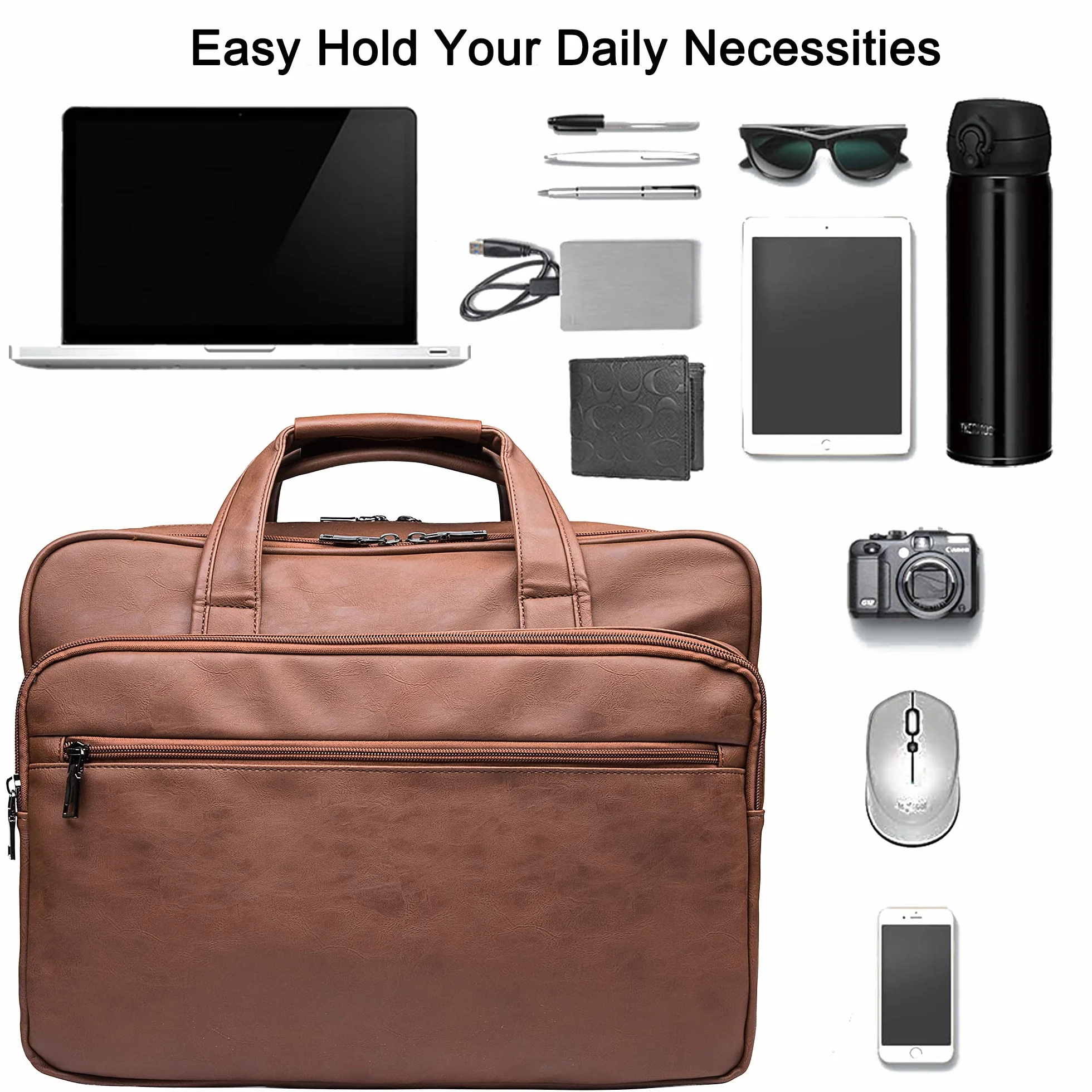 seyfocnia Laptoptasche aus Leder für Herren, 15,6 Zoll / 17,3 Zoll Messenger, Aktentasche, Business-Tasche, Computerhandtasche, Schultertasche, passend für Laptop