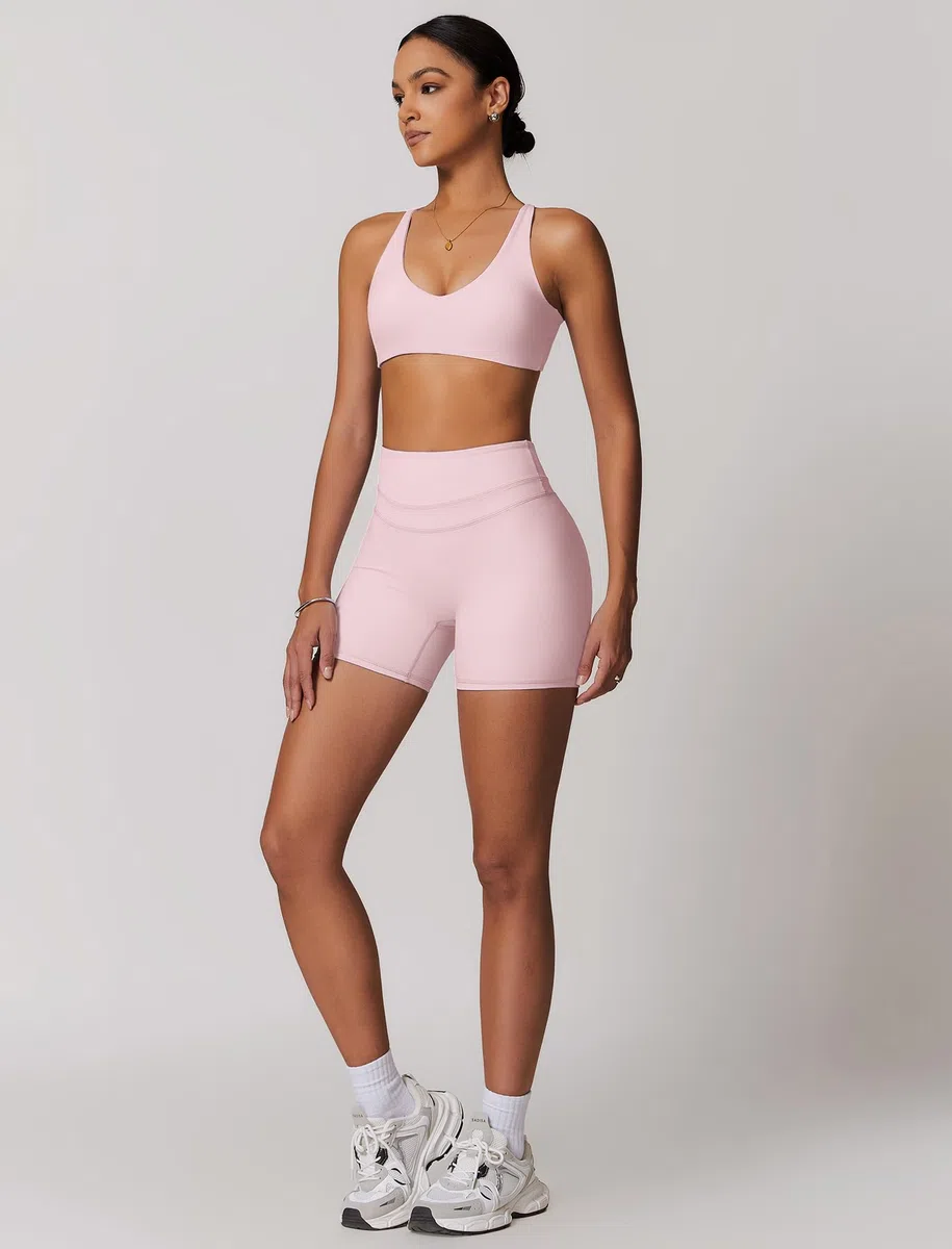 Odizli Damen Crossback Rückenfrei Scoop Neck Sport BH + High Waist Shorts Fitness Gym Workout Yoga Sportbekleidung