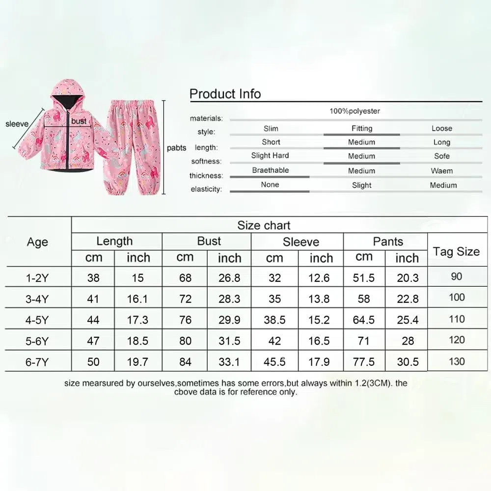 LZH Jungen Mädchen Regenmantel, wasserdichte Kapuze Jacke Mantel Hose Anzug 2PCS Sets