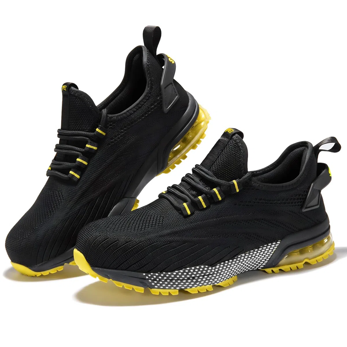 SPIEZ Arbeitsschuhe Herren Damen, Nicht Stahlkappenschuhe Luftkissen Arbeits Berufsschuhe, Leicht Atmungsaktive Safety Shoes Schwarz Blau/Schwarz Gelb EU36-46