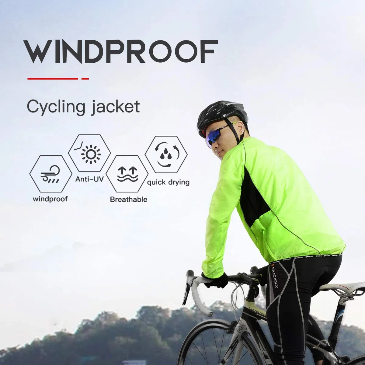 NUCKILY Herren Fahrradjacke Leichte Anti-UV Jersey Winddicht Wasserabweisend Mantel Laufen Windbreaker Regenmantel Outdoor Sportbekleidung