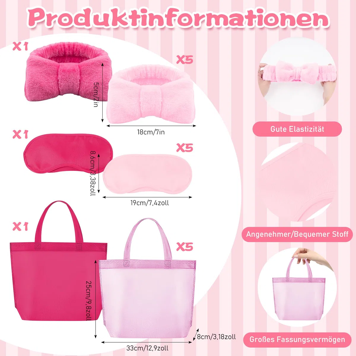 24 Stück Geburtstags-Bademantel, Prinzessinnen-Bademantel für Mädchen, 6 Bademäntel, 6 Tragetaschen, 6 Haarbänder, 6 Spa-Augenmasken (Größe 10)