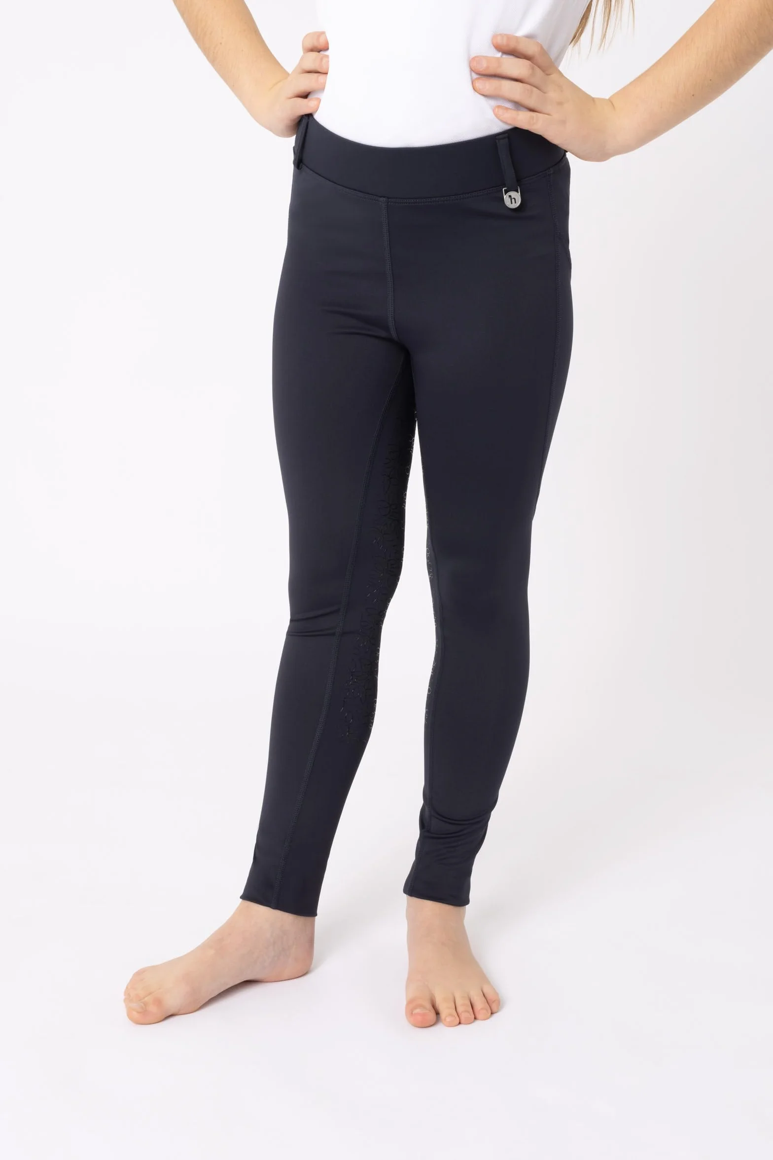 HORZE Kinder Reitleggings DEA, Reithose Mädchen, Gürtelschlaufen, Vollbesatz, Handytasche, Blau, 158/164