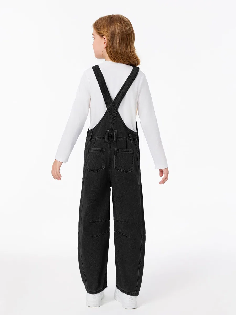 Haloumoning Denim Jumpsuit Mädchen Jeans Latzhose Kinder Ärmelloses Lange Hosen Overall Casual Loose Fit Strampler mit Taschen