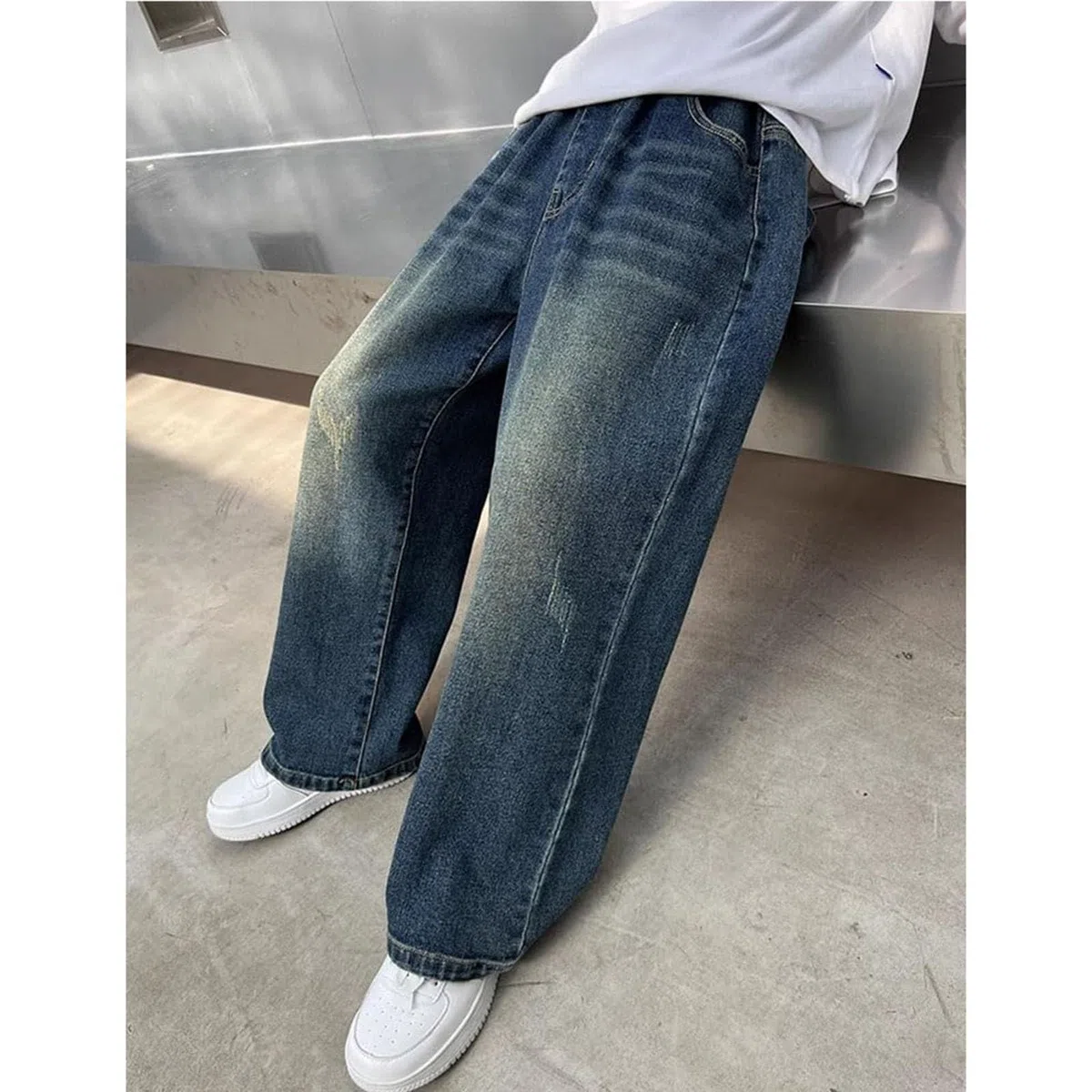Generisch Jungen Jeanshose, Jungen Straight Leg Jeanshose Denim Hosen mit Elastischem Streetwear mit Taschen Cargohose Baggy Jeans Jungs 158 Denim Hose Streetwear Kette FüR Hose Jungs