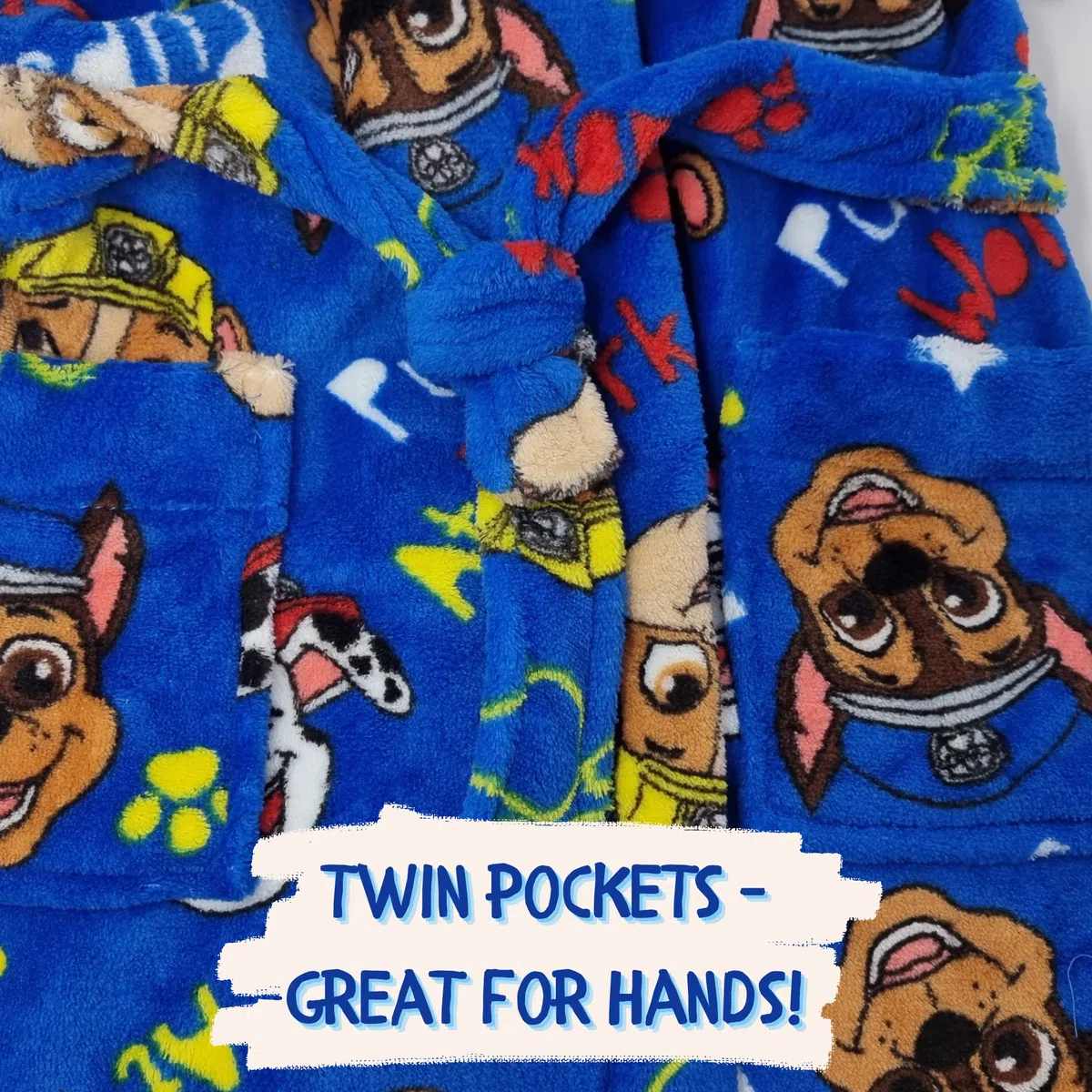 PAW PATROL Chase, Marshall and Rubble - Bademantel für Kinder - Morgenmantel mit Taschen Kapuze Gürtel - Kinderbademantel für Jungen und Mädchen
