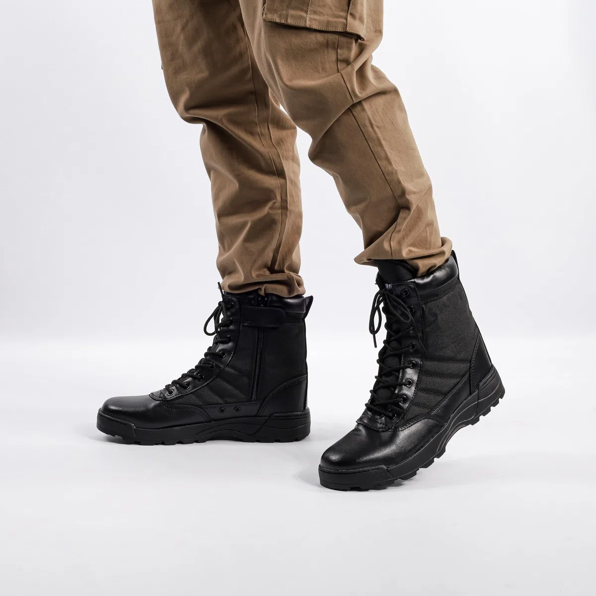 MIG Herren Militärstiefel mit seitlichem Reißverschluss und Schnürung, taktische Kampfstiefel für Arbeit, Sicherheit, Kadett, Polizei, Militär.