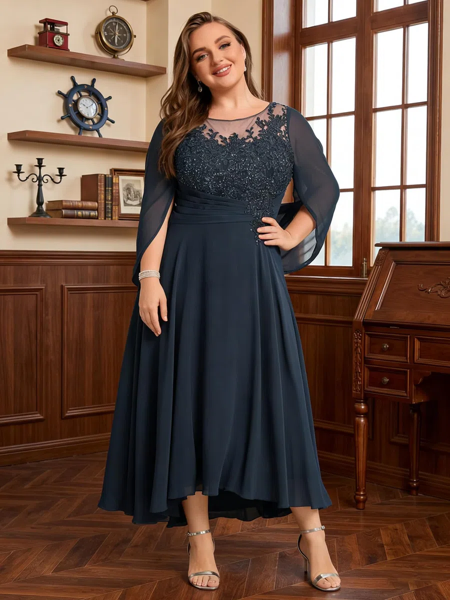 Große Größe Brautmutterkleid für Hochzeit,Damen Spitze Abendkleid mit Cape Chiffon Kleider für Hochzeitsgäste