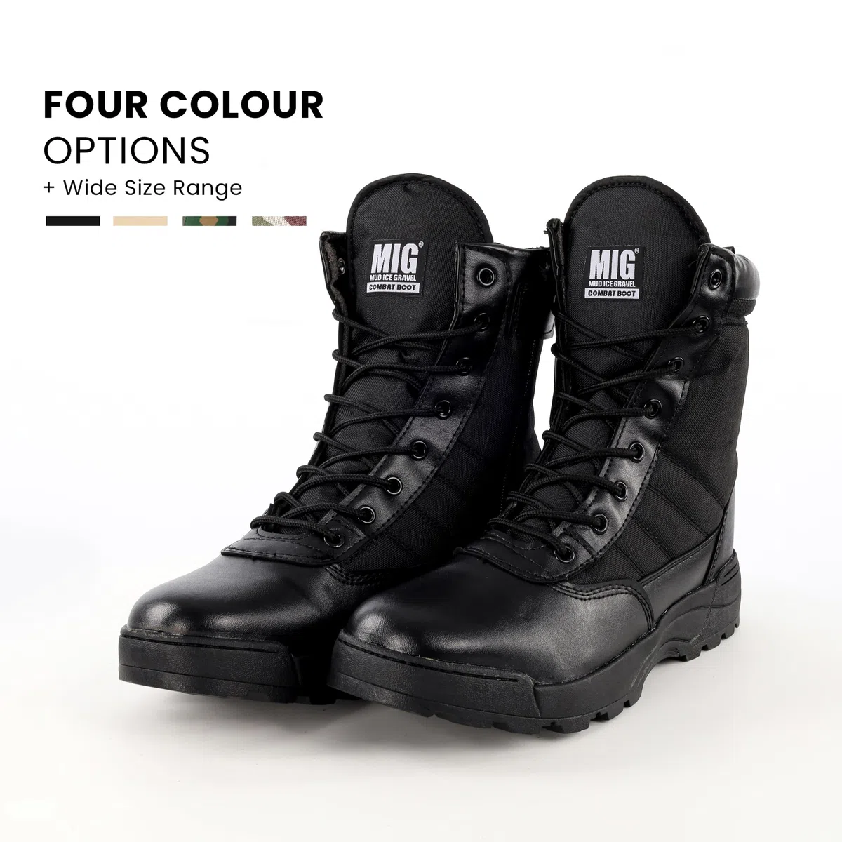 MIG Herren Militärstiefel mit seitlichem Reißverschluss und Schnürung, taktische Kampfstiefel für Arbeit, Sicherheit, Kadett, Polizei, Militär.
